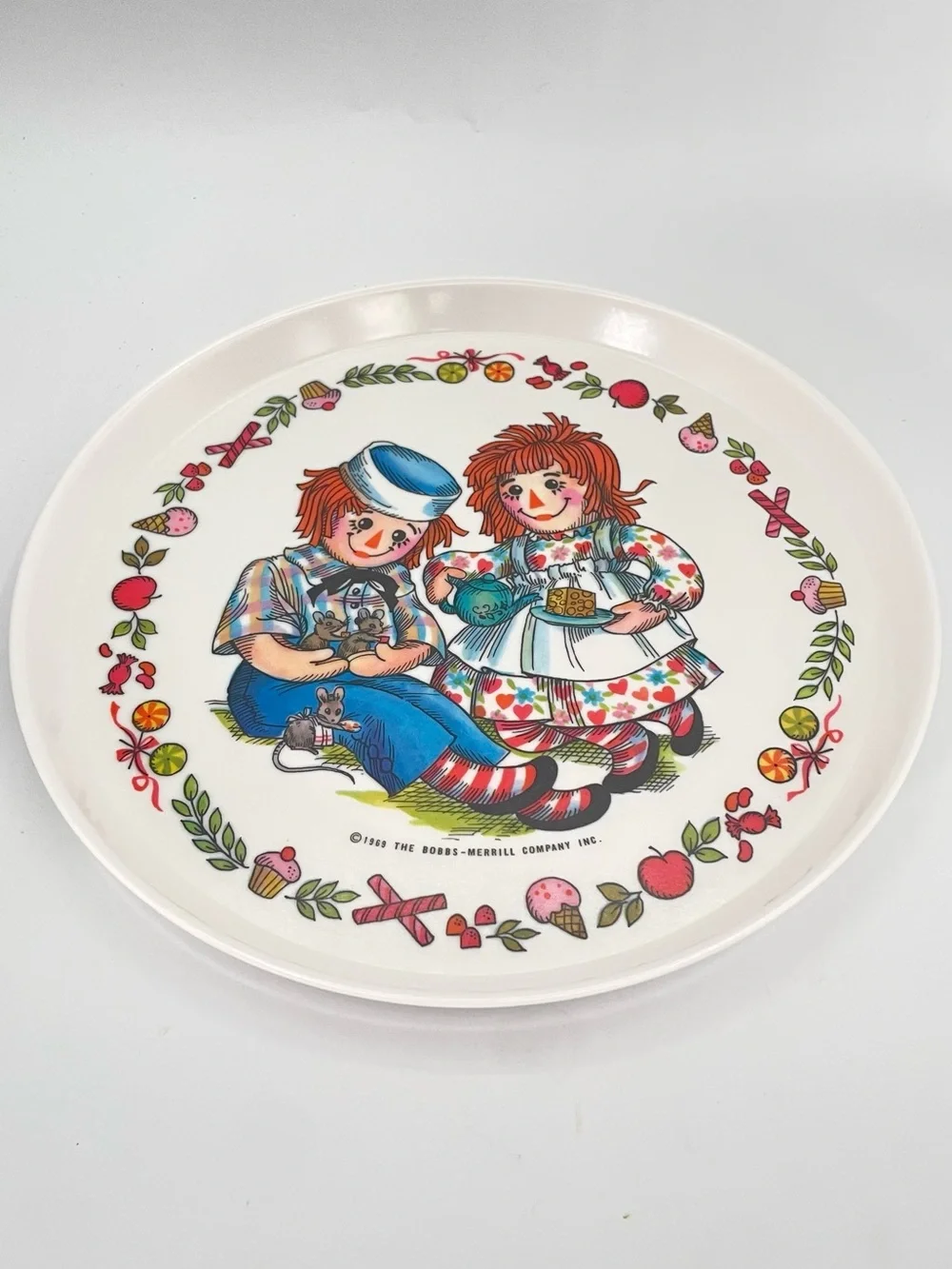 Vintage Oneida Deluxe Raggedy Ann & Andy 3 Pc Melamine Dinner Set 1969
